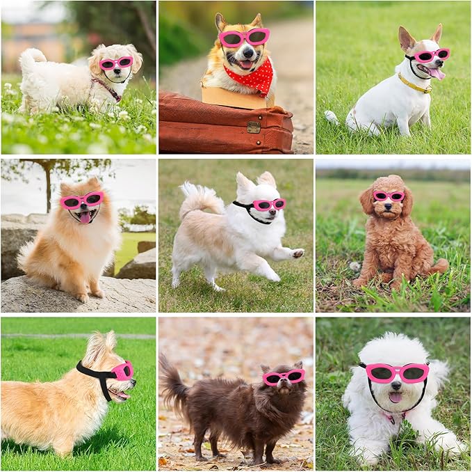 Dog Sunglasses Small Breed, Small Dog Goggles with Adjustable Straps, UV/Wind/Dust/Fog Proof Dog Eye Protection Sunglasses for Outdoor Car Driving Riding, Pink-PawvioPets