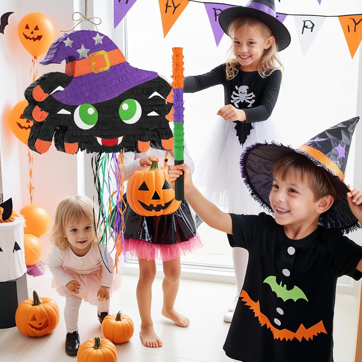 WERNNSAI Halloween Pinata - Halloween Party Game Decorations for Kids Birthday Theme Party Supply Baby Hallo-ween Costume Party Decoration with Bat Blindfold