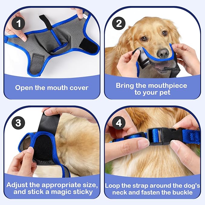 Dog Muzzle, Soft Air Mesh Muzzle for Small Medium Large Dogs Anti Biting Barking Chewing Scavenging, Breathable Adjustable Loop Pets Muzzle with Front Opening Design Allows Panting Drinking (Blue,XL)-PawvioPets
