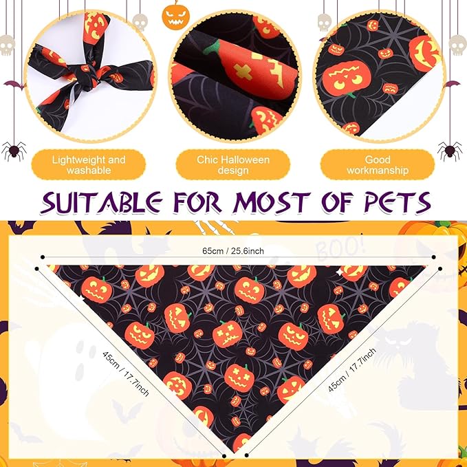 Abbylike 200 Pcs Halloween Dog Bandanas Bulk Pumpkin Bandanas for Dogs Pets Triangle Kerchief Bibs Scarf for Halloween Costume Photo Props Accessories Pet Shops Adoption Events Groomers, 25 Styles-PawvioPets
