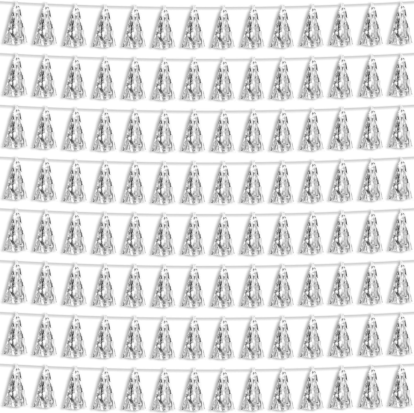 8P Silver Foil Fringe Metallic Tassel Streamers Banner Tassel Garland for Parade Floats, Bachelorette, Wedding, Birthday, Halloween, Christmas, Bridal/Baby Shower Party Decorations