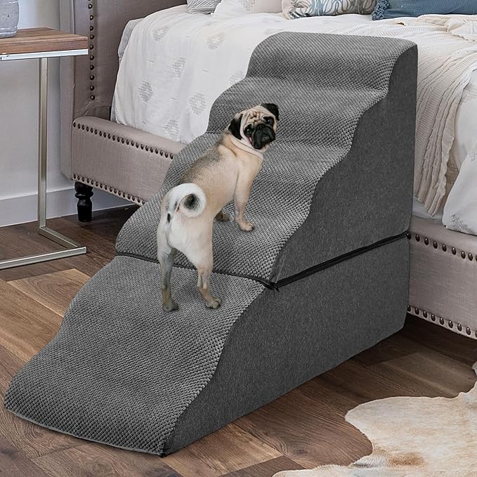 Dog Steps for High Beds 30-32" H - 6-Step Dog Stairs for Small Dogs, 33D Foam Pet Steps for High Bed with Non-Slip Bottom and Washable Cover, Dogs Ramp for Bed Indoor, Dark Grey-PawvioPets