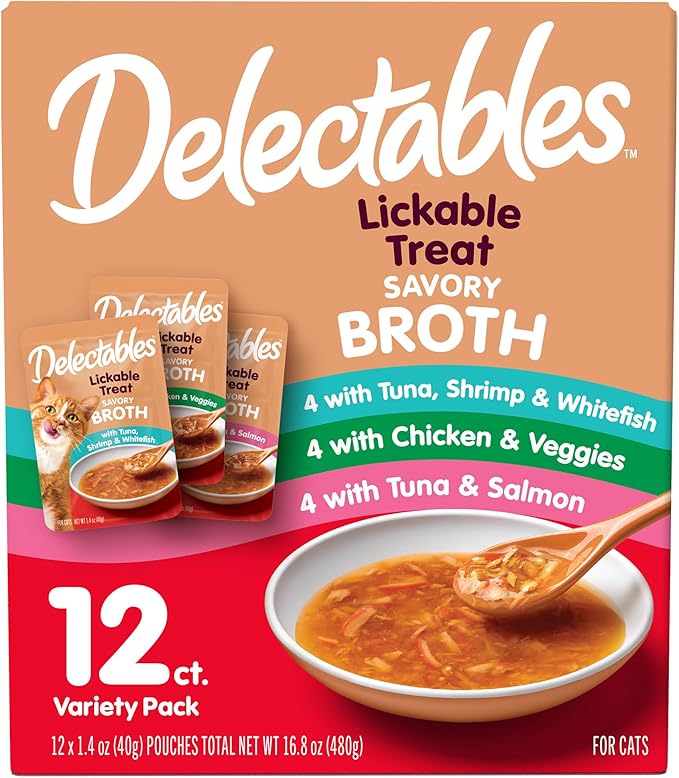 Delectables Savory Broths Lickable Wet Cat Treat Variety Pack, 12Count(Pack of 1)-PawvioPets