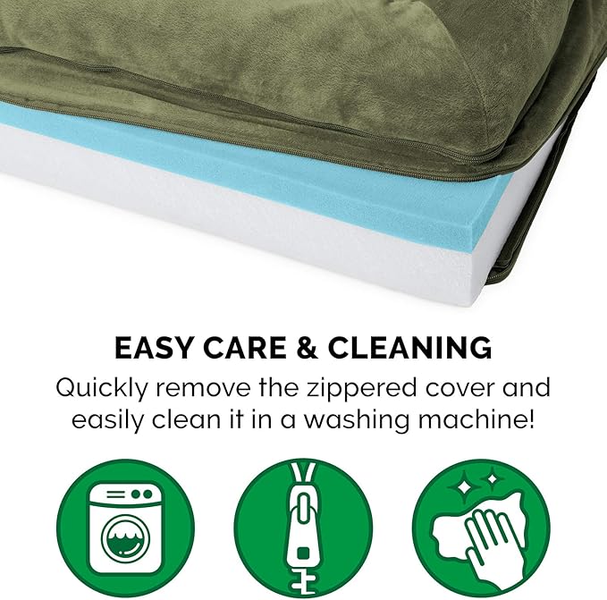 Furhaven Cooling Gel Dog Bed for Large Dogs w/ Removable Bolsters & Washable Cover, For Dogs Up to 125 lbs - Faux Fur & Velvet Sofa - Dark Sage, Jumbo Plus/XXL-PawvioPets