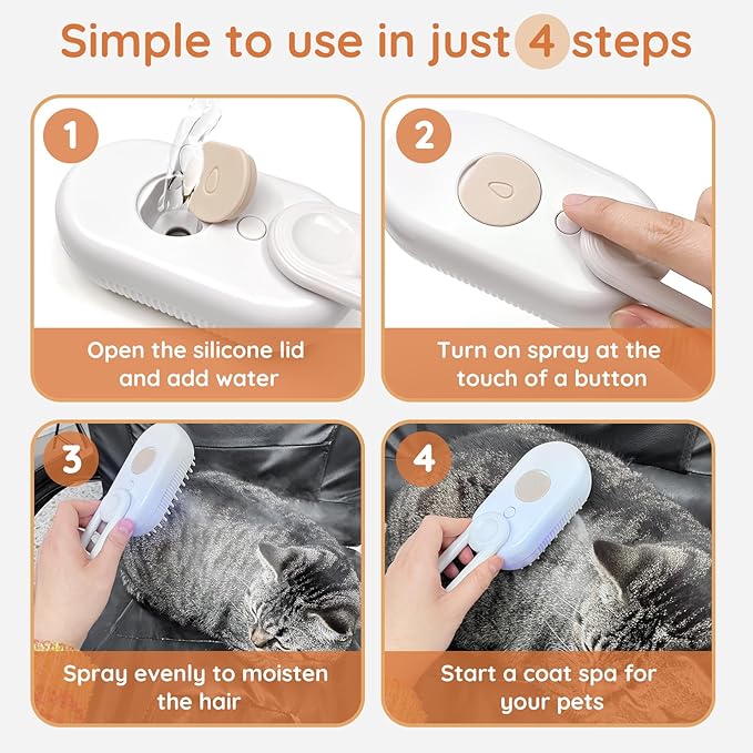 GKZ Cat Steam Brush, 3 in 1 Pet Comb for Massage, Cleaning, Shedding and Combing, Electric Mist to Prevent Flyaways for Home, Dogs and Cat Lovers - White-PawvioPets
