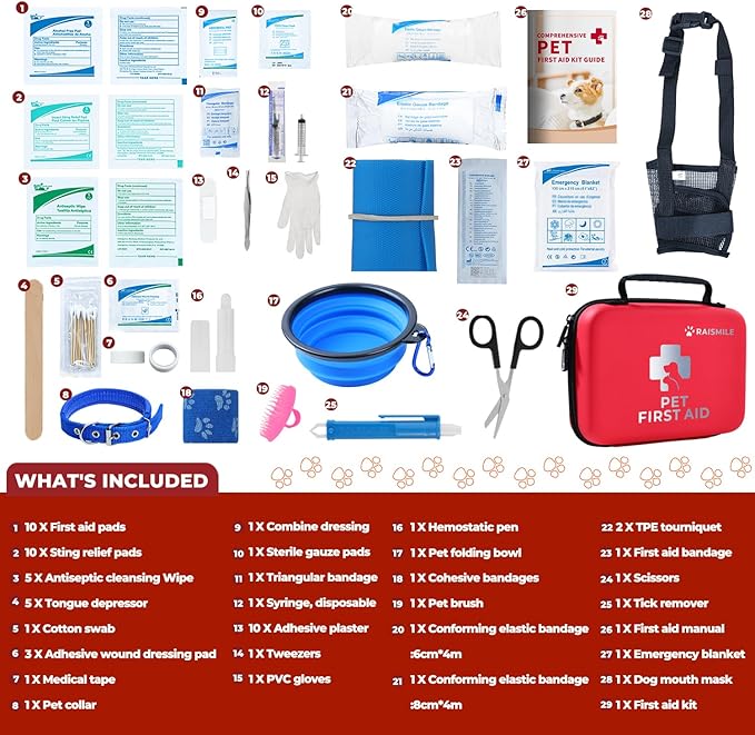 Dog First Aid Kit, Pet First Aid Supplies for Treat Dogs & Cats in an Emergency, Ideal for Use at Home, Outdoors, Traveling-PawvioPets