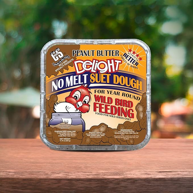 C&S Peanut Butter Delight No Melt Suet Dough, Suet Cakes for Wild Birds, 11.75 Ounces, Pack of 8-PawvioPets