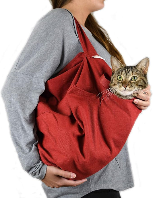Cozy Comfort Carrier - Large Soft Red Cat Carrier and Cat Restraint Bag for Nail Trimming, Vet Visits, Medication Administration, Dental Care, and Travel-PawvioPets