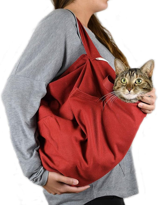 Cozy Comfort Carrier - X-Small Soft Red Cat Carrier and Cat Restraint Bag for Nail Trimming, Vet Visits, Medication Administration, Dental Care, and Travel-PawvioPets
