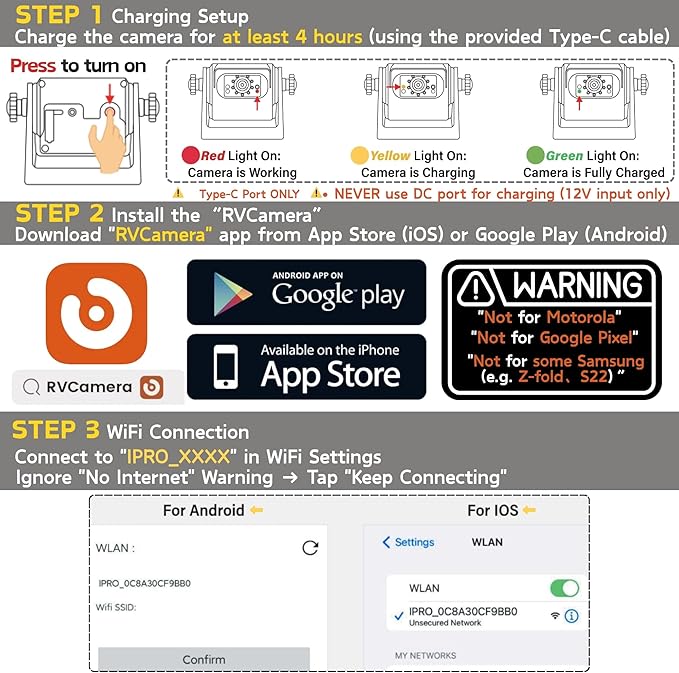 EWAY WiFi Magnetic Hitch Wireless Backup Rear/Front View Camera Rechargeable Battery for Easy Hitching of Gooseneck Horse Boat Travel Trailer/Fifth Wheels/RV/Camper Reverse for iPhone iPad Android-PawvioPets