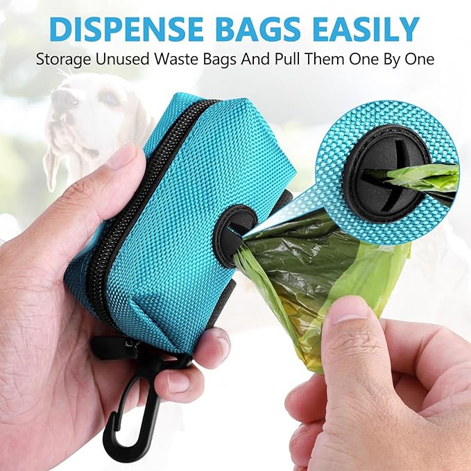 Dog Waste Bag Dispenser Pet Poop Bags Holder for Doggie Waste Bags Dispensers Soft Fabric Zipper Small Doggy Puppy Pouch for Leash Accessory Attachment with Carrier,Green-PawvioPets