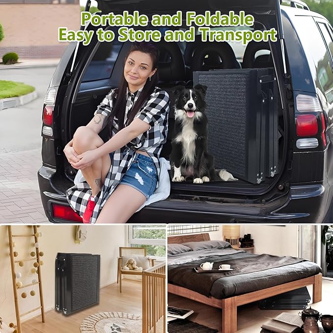 Dog Ramp for Cars SUV Truck-17.3x71in Heavy Duty Foldable Wide Outdoor Pet Stairs with Non-Slip Surface Portable Folding Design for Large Dogs Up to 250lbs (63" L x 17.3" W)-PawvioPets
