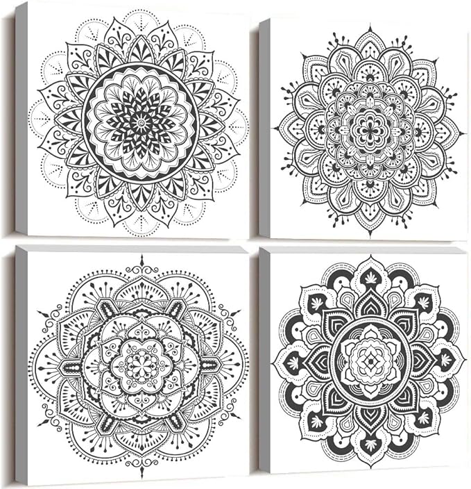 Black and white art Decorative pattern Canvas Wall Art for Living Room Bedroom wall decor Bathroom decorations,4 piece Modern Home decoration inspirational wall paintings Posters Pictures artwork-PawvioPets