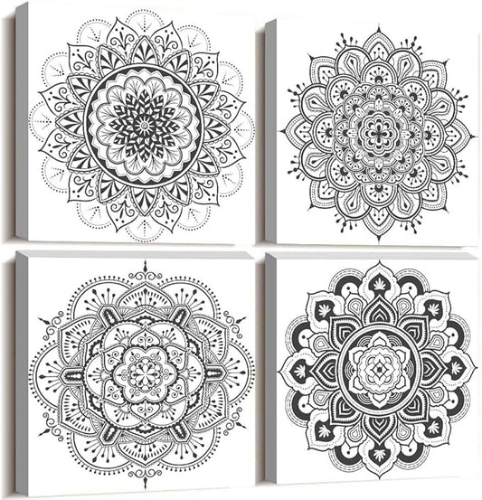 Black and white art Decorative pattern Canvas Wall Art for Living Room Bedroom wall decor Bathroom decorations,4 piece Modern Home decoration inspirational wall paintings Posters Pictures artwork-PawvioPets