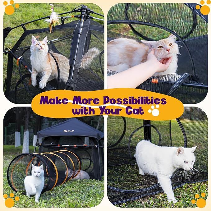 Extra Large Catio Outdoor Cat Enclosure Rywell 2-Tier Cat Tent for Patio, Balcony, Indoor & Camping, Foldable Outdoor Cat Playpen with Windows, Weatherproof Sunproof (Carry Bag Included)-PawvioPets