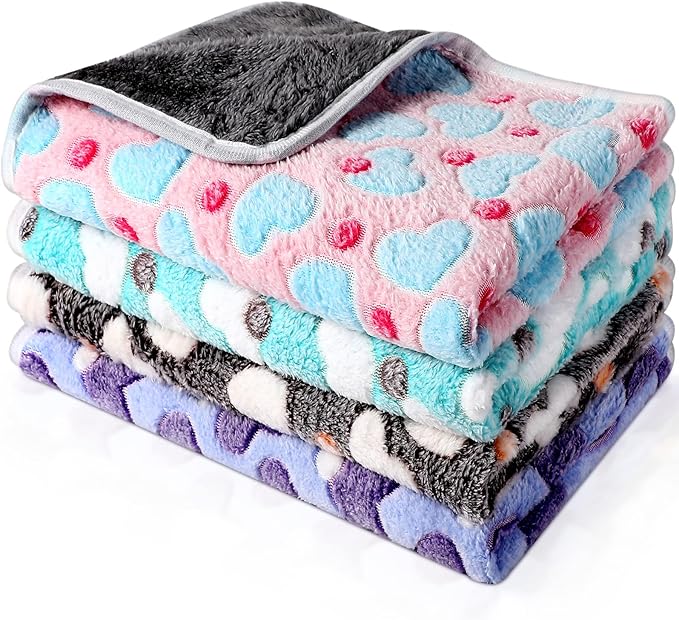 4 Pcs Waterproof Guinea Pig Blankets Washable Small Animal Fleece Bedding Absorbent Guinea Pig Cage Liners Reusable Pet Pee Pad Sleep Mat Pad Cover for Hamster Ferret (Heart Pattern,24 x 47 Inch)-PawvioPets