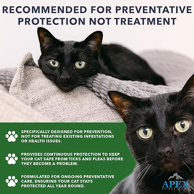 Apex Plus Flea Treatment for Cats, 1.5+ lbs | 3-Month Supply | Cat Flea and Tick Treatment Drops | 24-Hour Activation, Waterproof, 30-Day Protection-PawvioPets