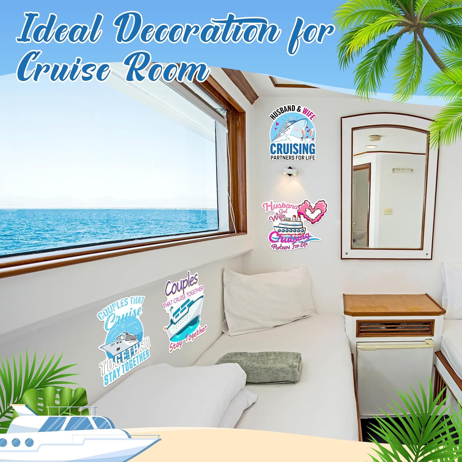 Hoteam 4 Pcs Couples Cruise Door Decorations Magnetic Husband and Wife Cruise Ship Door Funny Waterproof Nautical Magnets for Carnival Cabin Stateroom Fridge Car