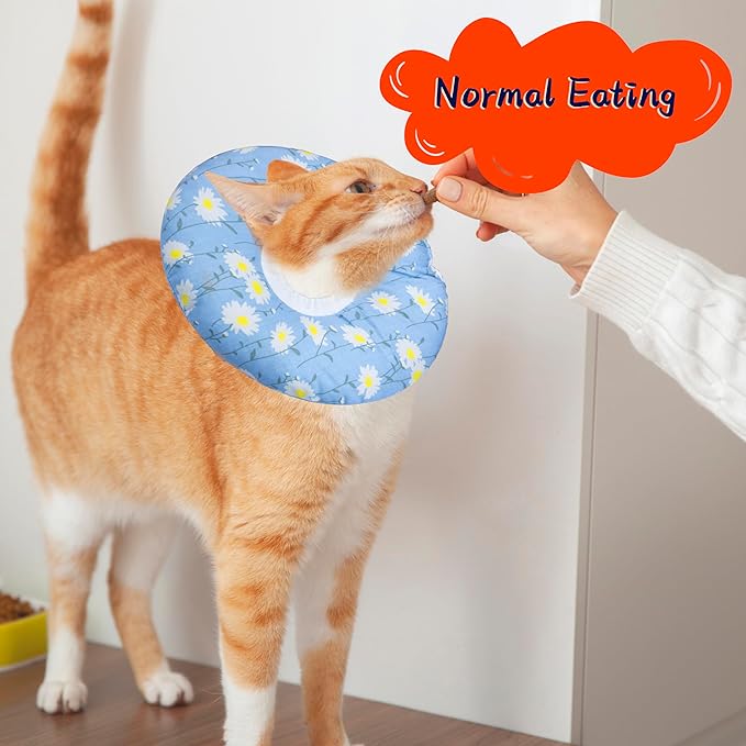 Cat Cone Collar Soft, Adjustable Cat Recovery Collar Kitten Cones to Stop Licking, Cute Donut E Collar After Surgery, Anti-Lick Wound Healing Elizabethan Collar for Kitten (Blue Daisy, Small)-PawvioPets