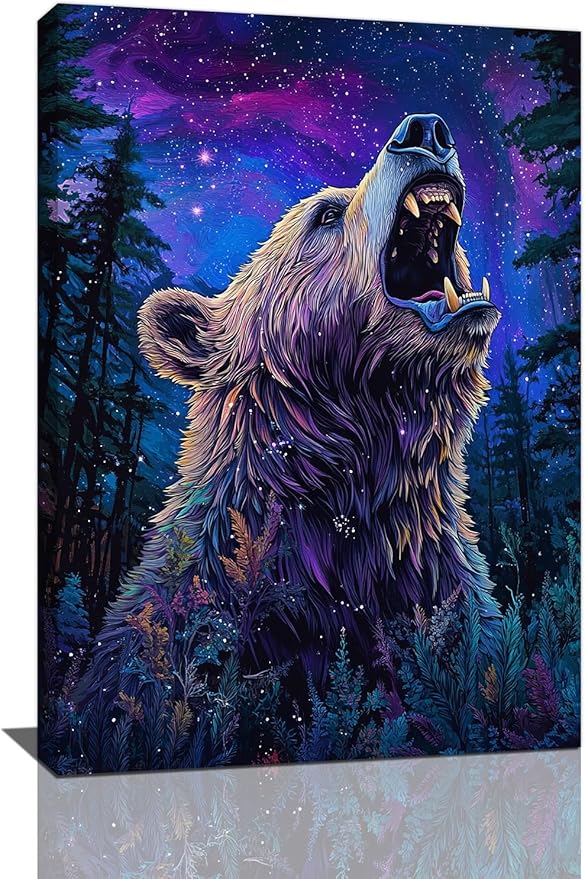 Bear Forest Wall Art Canvas Fantastic Animal Wall Decor Prints Framed Painting Pictures Gifts Artwork for Bathroom Kitchen 16"x24"-PawvioPets