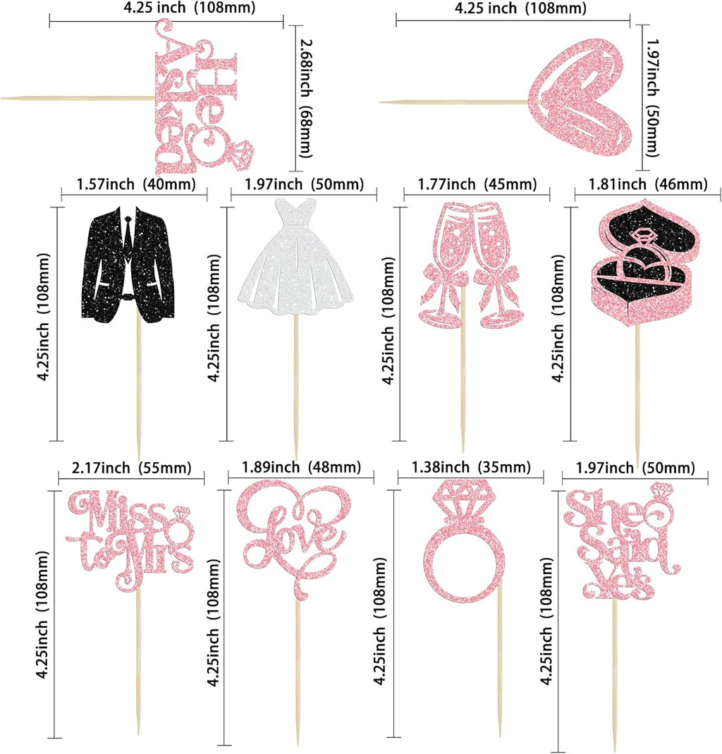 Gyufise 30Pcs She Said Yes Cupcake Toppers Glitter Diamond Ring I Do Love Cupcake Picks Miss to Mrs He Asked Bridal Shower Wedding Engagement Bachelorette Cake Decoration Pink