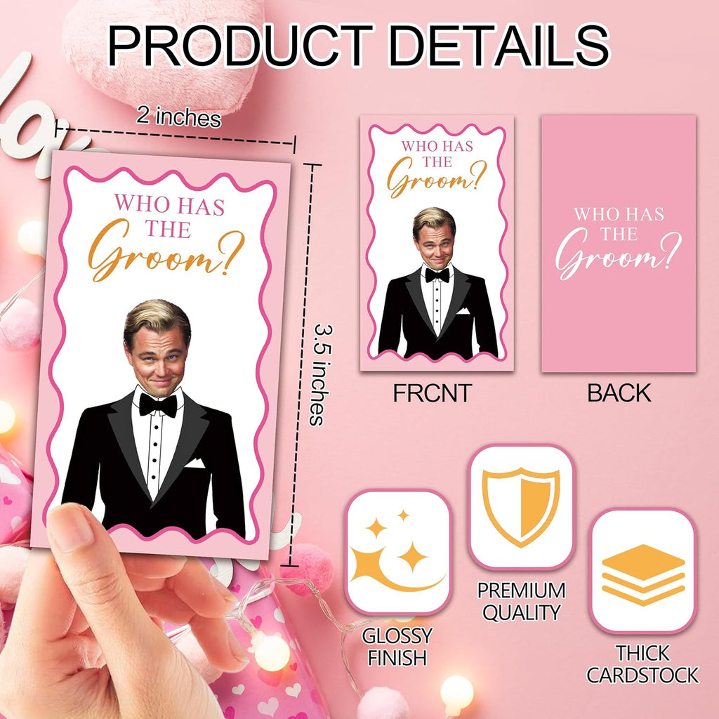 Who Has The Groom Bridal Shower Game Cards, 41Pcs Pink Wedding Shower Scratch Off Games, 3.5"x 2.1" Funny Bachelorette Party Favor Decor, Engagement Party Ideas Activities-A06