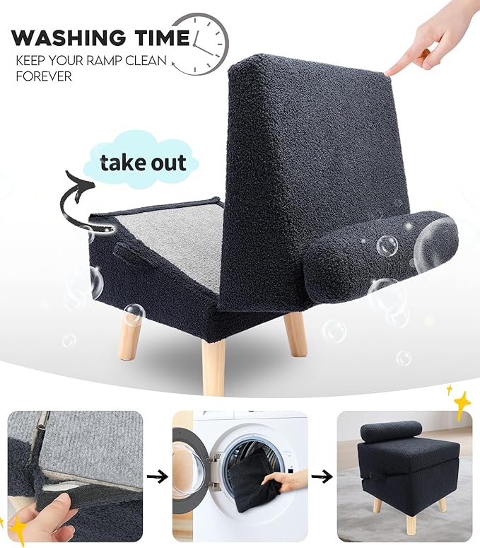 Dog Stairs for Small Dogs and Cats – 2-in-1 Dog Ramp for Bed and Couch, 16.5'' Foldable Wooden Pet Steps, Sturdy Multi-Use Split Ottoman Design, Dark Blue-PawvioPets