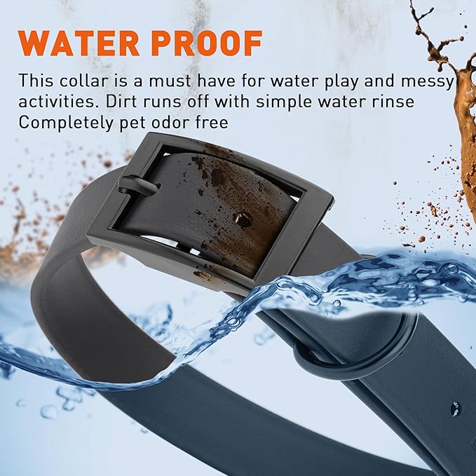 Dogline Biothane Waterproof Dog Collar Strong Coated Nylon Webbing with Black Hardware Odor- Proof for Easy Care Easy to Clean High Performance Fits Small Medium or Large Dogs, Black-PawvioPets