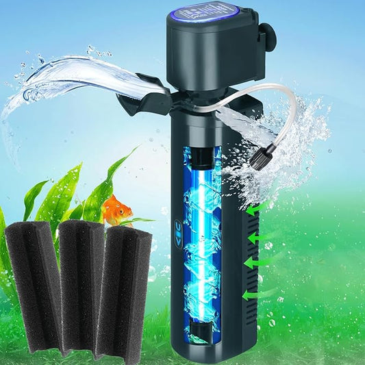 200GPH Aquarium Filter, U-V for Aquarium for 20-75 Gal Tank, Submersible Pump Filter for Green Water and Algae Clean, Ultra-Silent Green Killing Machine with Fish Tank Deodorization-PawvioPets