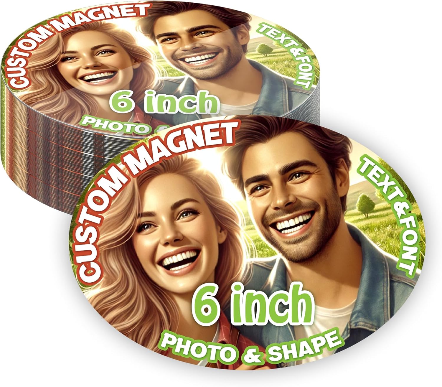 KETABAO – 6" Add Your Image Custom Oval Photo Magnets - Photo Fridge, Storage Cabinet and Car Decoration Magnets