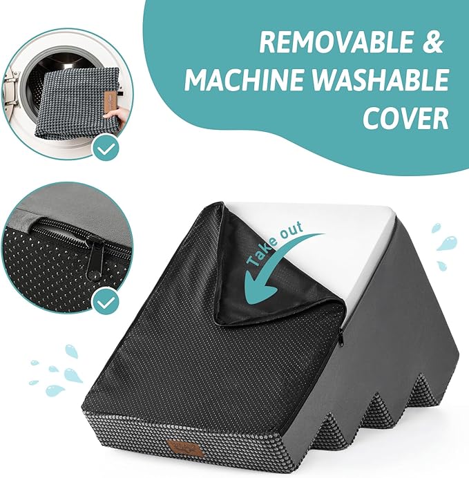 Dog Stairs for Small Dogs, 4 Tier Wider Pet Stairs for Couch and Beds, 17.7" H Non-Slip Dog Steps for Old Cats, Puppy, Small Medium Dogs, 17.7x23.6x17.7 inch, Dark Grey-PawvioPets