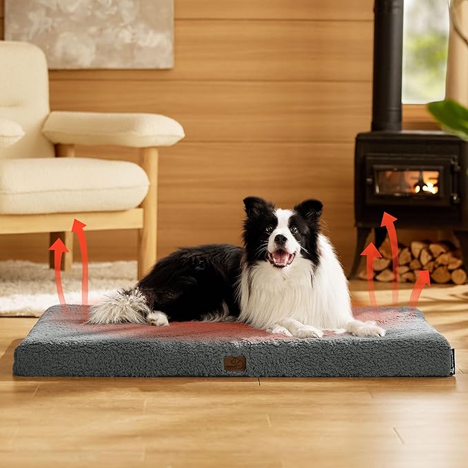 Bedsure Self Warming Dog Bed for Large Dogs - Orthopedic Waterproof Puppy Beds with Removable Washable Cover, Egg Crate Foam Pet Mat, Suitable for Pet Up to 65 lbs-PawvioPets