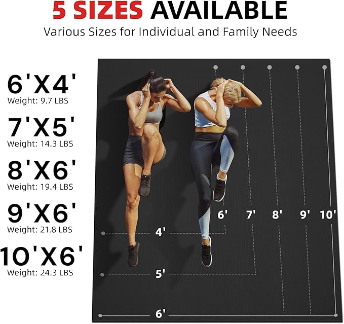 Extra Large Exercise Mat, 10'x6'/9'x6'/8'x6'/7'x5'/6'x4' (8mm/10mm) Thick Workout Mat for Home Gym Flooring, Garage, Shoe-Friendly, High-Density, MMA, HIIT, Weight Lifting, Cardio&Strength-PawvioPets