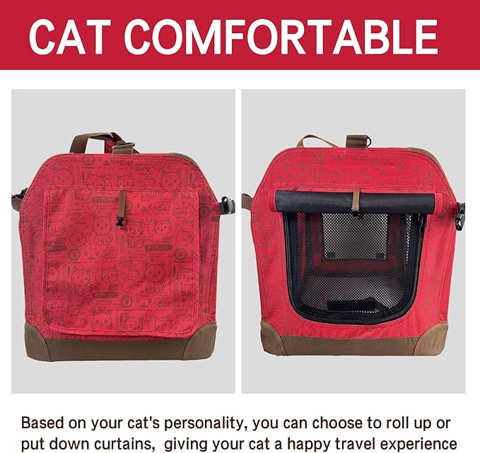 Extra Large Cat Carrier Soft Sided, Portable Small Dog Carrier for 2 Cats, 24"x16.5"x16" Car Travel Folding Comfortable Design, Red-PawvioPets