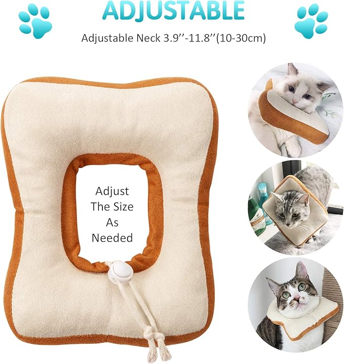 Frienda 2 Pieces Adjustable Cat Cone, Cat Recovery Collar, Kitten Cones After Surgery Pet Neck Strap Elizabethan Donut Toast Neck Cone Collar with Edge for Kitten-PawvioPets