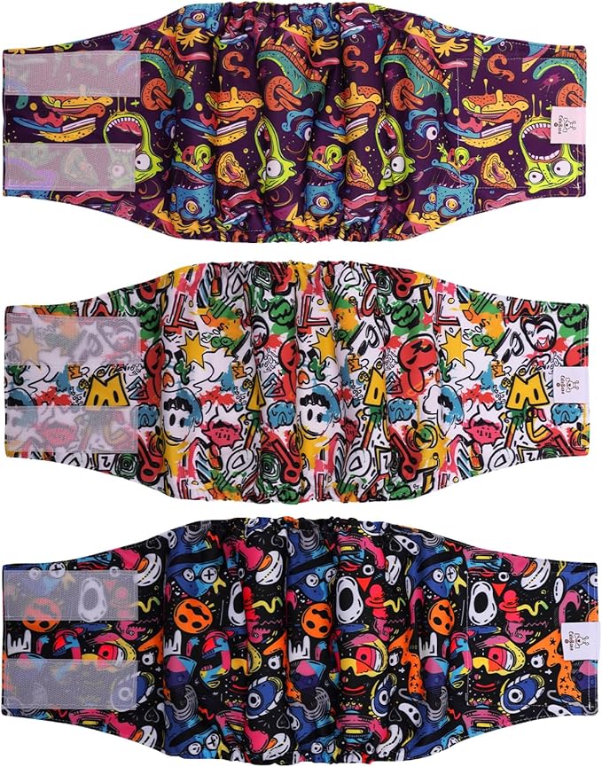CuteBone Dog Diapers Male Washable Belly Band for Male Dogs Wraps Black 3pcs a Pack DM55L-PawvioPets