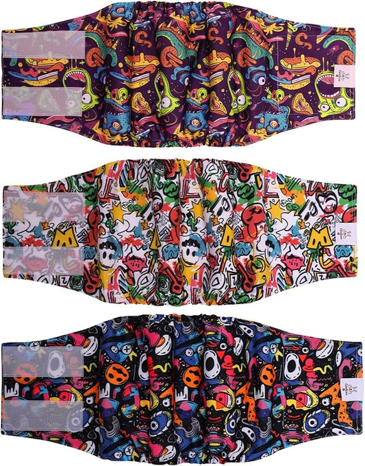CuteBone Dog Diapers Male Washable Belly Band for Male Dogs Wraps Black 3pcs a Pack DM55L-PawvioPets