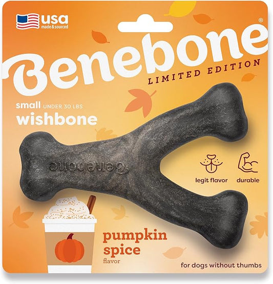 Benebone Pumpkin Spice Wishbone – Limited Edition Flavor, Durable Dog Chew Toy for Aggressive Chewers, Made in USA, Small-PawvioPets