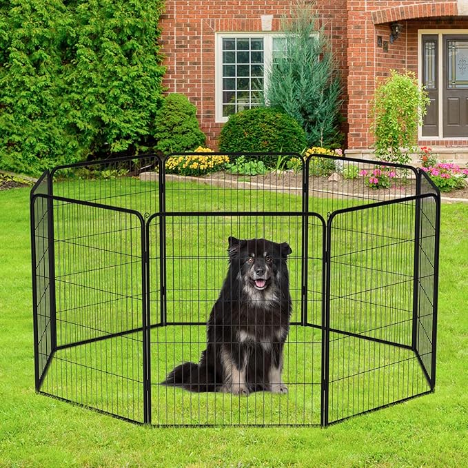 BestPet Dog Playpen Indoor 40 inch 4 Panels Metal Dog Pen Pet Dog Fence Outdoor Exercise Pen with Doors,Pet Puppy Playpen for RV Camping Yard, Black-PawvioPets