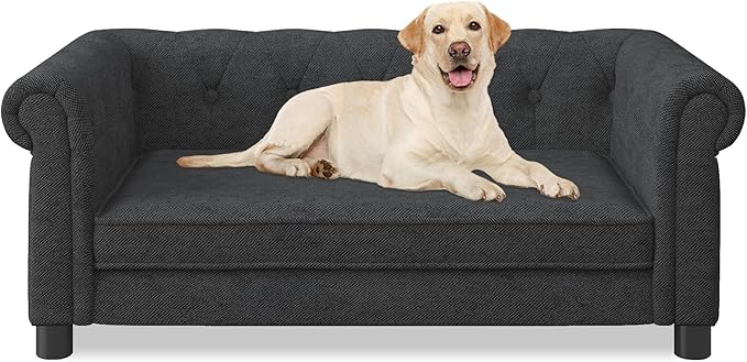 Dog Sofa Couch for Medium to Large Dogs, Memory Foam Pet Sofa Couch with Washable Fabric, Durable Elevated Dog Bed with Legs, Removable Cushion for Medium and Large Dogs, Black-PawvioPets