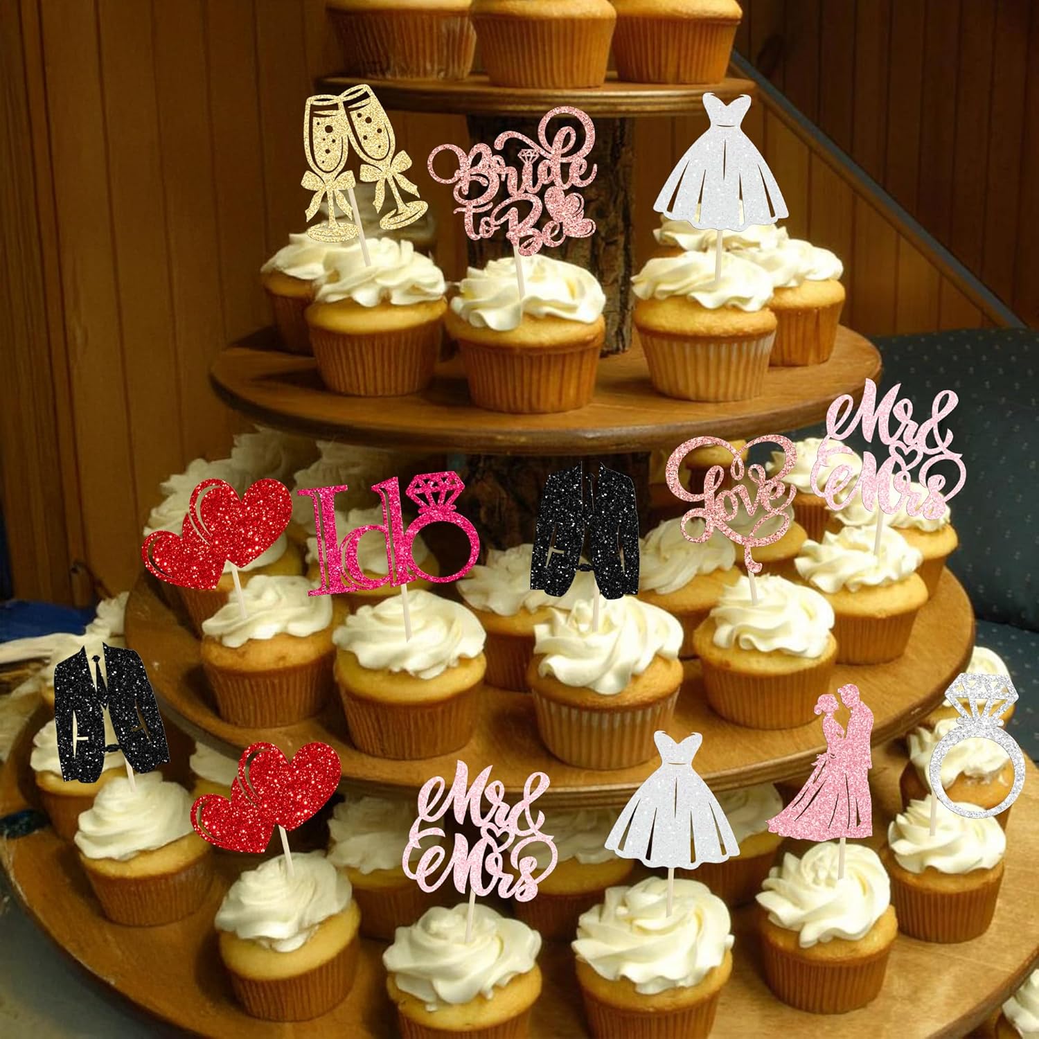 Gyufise 30Pcs Bride to Be Cupcake Toppers Glitter Diamond Ring I Do Love Cupcake Picks Miss to Mrs Bridal Shower Wedding Engagement Bachelorette Cake Decoration Multicolor