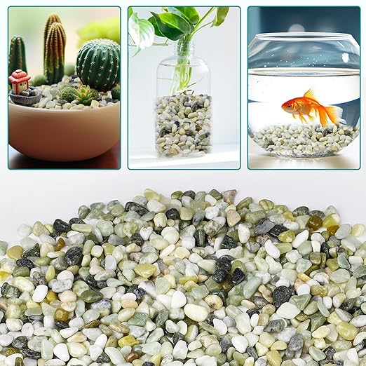 2.5 lbs Jade Pebbles for Indoor Plants, 3/8" Plant Rocks for Pots Indoor, Decorative Small Stones for Plants, Bamboo,Vase, Succulent, Highly Polished Small River Rocks-PawvioPets