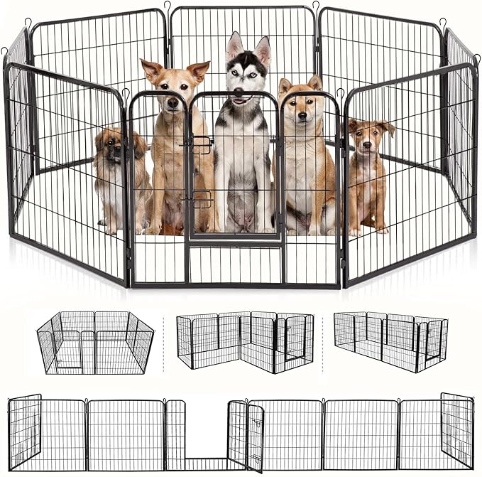 BestPet Dog Playpen Indoor 32 inch 8 Panels Metal Dog Pen Pet Dog Fence Outdoor Exercise Pen with Doors,Pet Puppy Playpen for RV Camping Yard, Black-PawvioPets