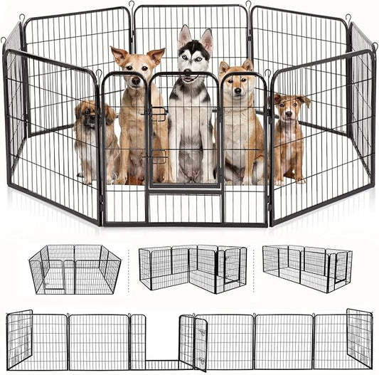 BestPet Dog Playpen Indoor 32 inch 8 Panels Metal Dog Pen Pet Dog Fence Outdoor Exercise Pen with Doors,Pet Puppy Playpen for RV Camping Yard, Black-PawvioPets