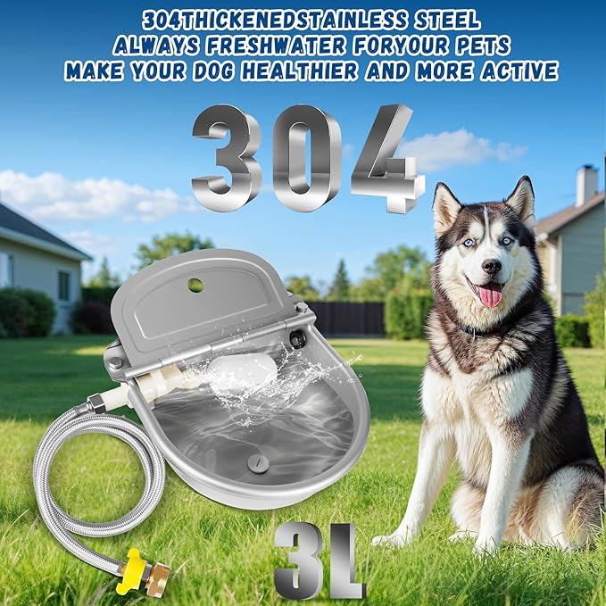 Automatic Water Dispenser for Dogs, Auto Dog Waterer for Outdoor, Stainless Steel Water Bowl Dispenser for Livestock Waterer,Chicken Water System, Dog Water Bowl Fit 3/4'' GHT Faucet-PawvioPets