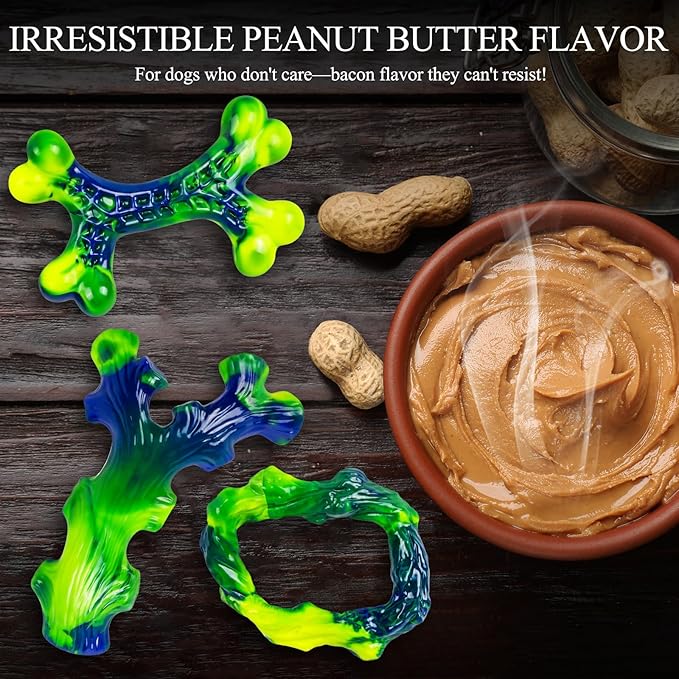 3-Pack Indestructible Nylon Dog Chew Toys for Aggressive Chewers - Long-Lasting Durable Bone-Shaped Toys, Large Breed Dogs, Tough Puppy Teeth Enrichment-PawvioPets