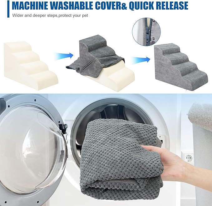 Dog Stairs for Small Dogs - High Density Foam Dog Ramp, Extra Wide Pet Steps with Non-Slip Bottom for High Beds, Couche and Sofa, Best for Dogs Injured, Older Dogs Cats, Pet with Joint Pain-PawvioPets