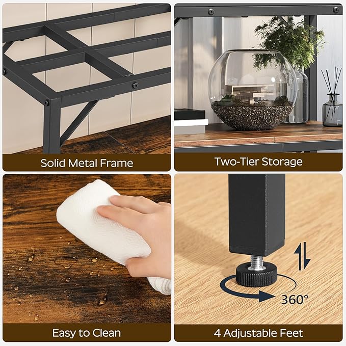 20 Gallon Fish Tank Stand, Aquarium Stand with 2-Tier Storage Shelves, Heavy Duty Breeder Turtle Terrarium Stand Rack for Home Office, 24.0" L x 11.8" W x 24.4" H, Rustic Brown FTHR2001-PawvioPets