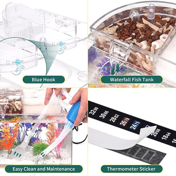 Betta Fish Tank Kit, 2.5 Gallon Aquarium Self-Cleaning with LED Light, Filter, Heater, Decorations and Accessories - Ideal for Hydroponic Growing System and Aquaponics-PawvioPets