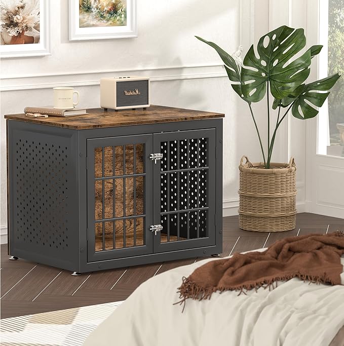 32" Heavy Duty Dog Crate Furniture for Small and Medium Dogs, Metal Kennel for High Anxiety Dogs, Chew Proof Pet Cage Indoor, Decorative Dog Kennel End Table-PawvioPets